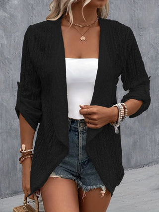 Eyelet Roll-Tab Sleeve Cardigan Divacious