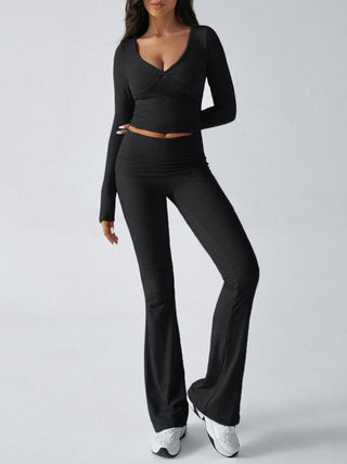 Ruched Long Sleeve Top and Pants Set - Divacious