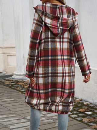 Plaid Zip Up Hooded Coat Divacious