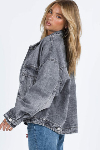 Collared Neck Button Up Denim Jacket - Divacious