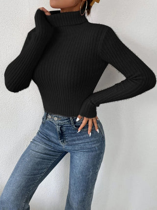 Ribbed Turtleneck Long Sleeve Sweater Divacious