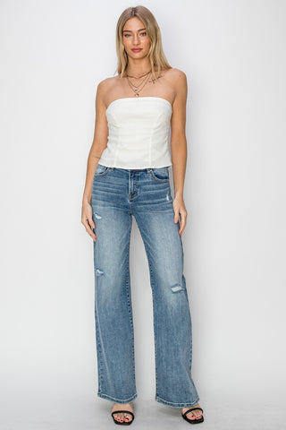 Full Size High Waist Distressed Wide Leg Jeans Divacious