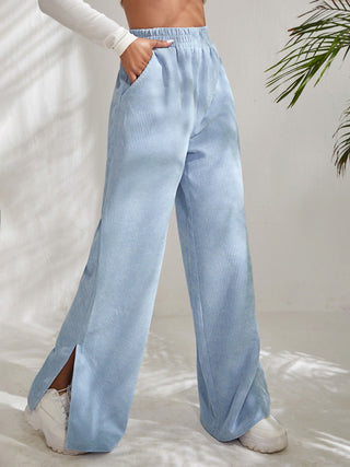 Slit Pocketed High Waist Wide Leg Pants Divacious