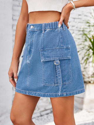 Pocketed Buttoned Denim Skirt Divacious