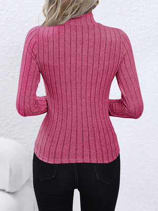 Mock Neck Long Sleeve Knit Top Divacious