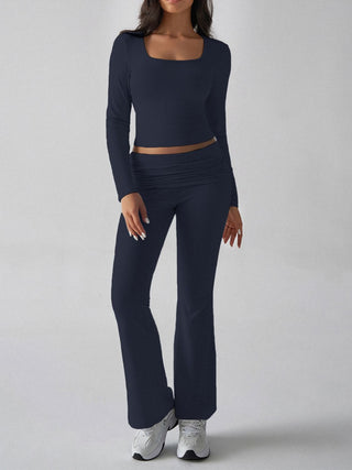 Square Neck Long Sleeve Top and Pants Set - Divacious