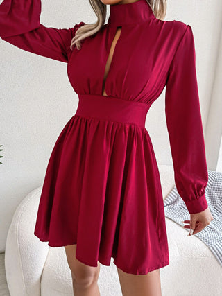 Cutout Turtleneck A-Line Mini Dress Trendsi