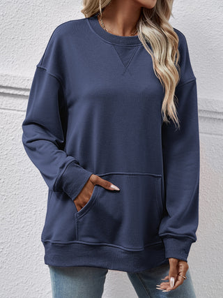 Round Neck Long Sleeve Sweatshirt Divacious