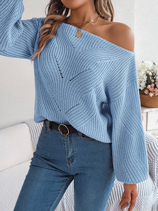 Openwork Long Sleeve Sweater Divacious