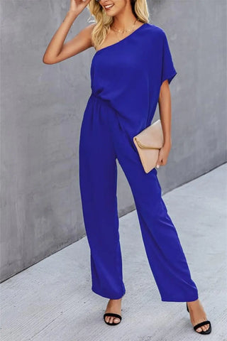 Single Shoulder Short Sleeve Jumpsuit Divacious