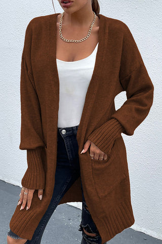 Open Front Dropped Shoulder Pocketed Cardigan Divacious