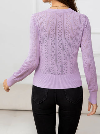 V-Neck Buttoned Long Sleeve Knit Top Divacious