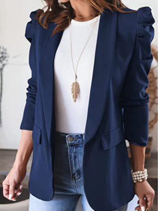 Collared Neck Puff Sleeve Blazer - Divacious