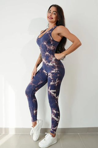 Printed Crisscross Wide Strap Jumpsuit Divacious