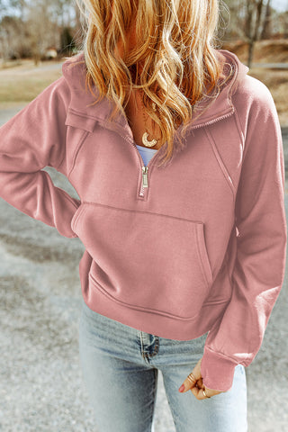 Half-Zip Thumbhole Sleeve Hoodie Divacious