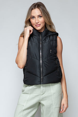 Snobbish Zip Up Quilted Hooded Vest Trendsi