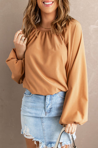 Round Neck Balloon Sleeve Blouse Divacious