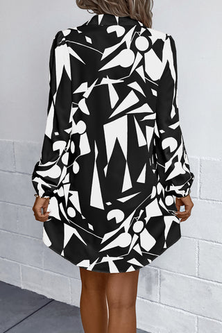 Geometric Long Sleeve Shirt Dress Trendsi