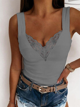 Full Size Lace Detail Sweetheart Neck Tank Divacious