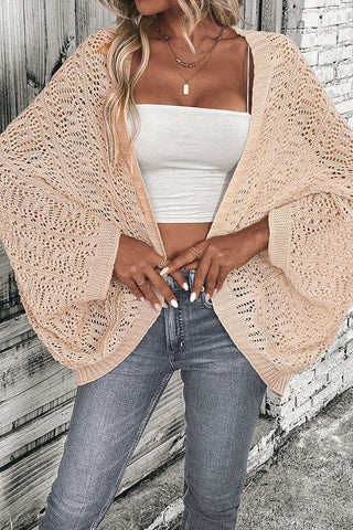 Openwork Open Front Long Sleeve Cardigan Divacious