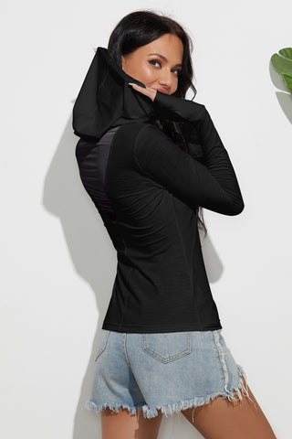 Solid Mesh Drawstrings Hoodie Trendsi