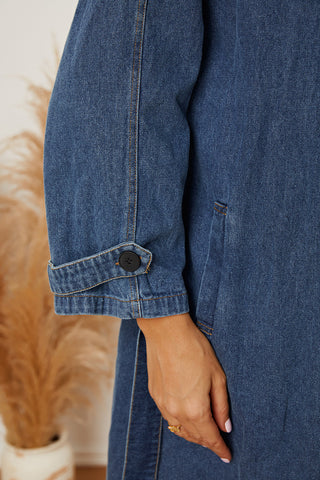 Double-Breasted Belted Longline Denim Jacket Divacious