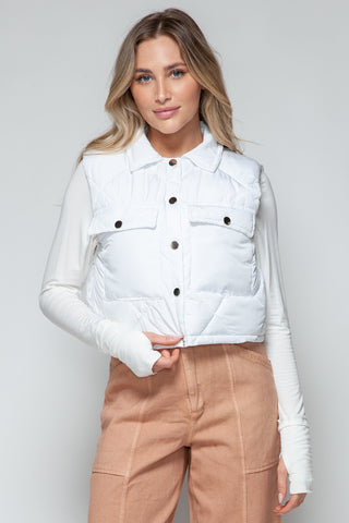 Snobbish Snap Down Quilted Crop Vest Trendsi