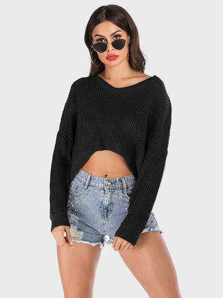 V-Neck Long Sleeve Sweater - Divacious