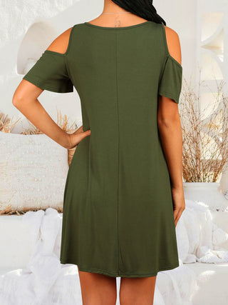 Round Neck Cold Shoulder Short Sleeve Dress Trendsi