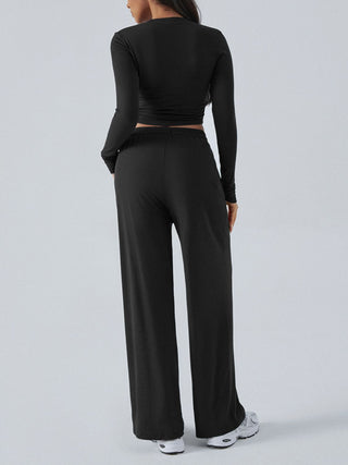 Round Neck Long Sleeve Top and Pants Set - Divacious