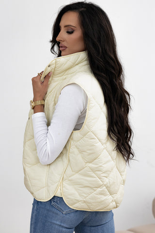 Snap Down Texture Vest Coat with Pockets - Divacious