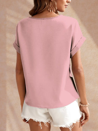 Round Neck Short Sleeve Blouse Divacious