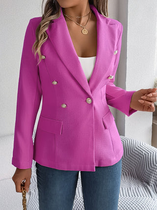 Decorative Pocket Flap Lapel Collar Long Sleeve Blazer - Divacious