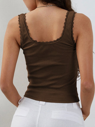 Lace Detail Square Neck Tank - Divacious