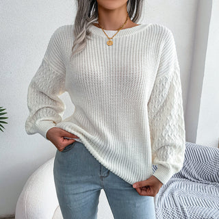 Mixed Knit Round Neck Dropped Shoulder Sweater Divacious