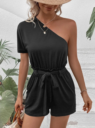 Single Shoulder Tie Waist Romper Divacious