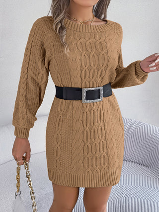 Cable-Knit Round Neck Sweater Dress Divacious