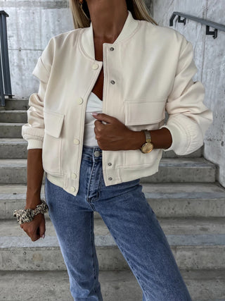 Baseball Collar Dropped Shoulder Jacket Trendsi