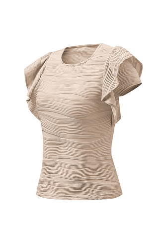 Textured Round Neck Cap Sleeve Top Divacious