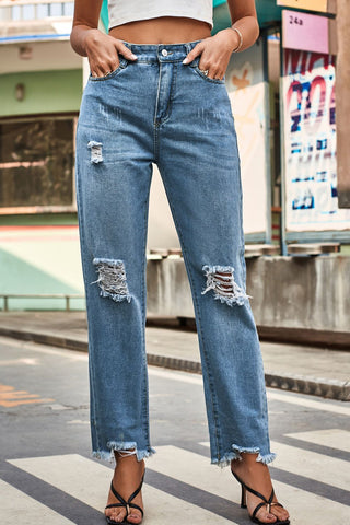 Distressed Buttoned Loose Fit Jeans Divacious