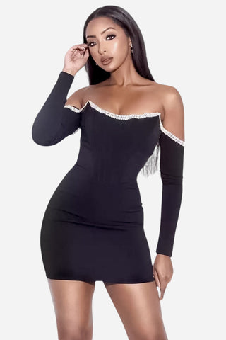 Rhinestone Trim Off-Shoulder Bandage Dress Trendsi