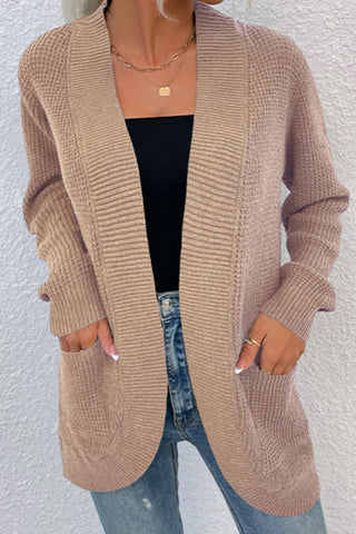 Open Front Rib-Knit Cardigan with Pockets Divacious