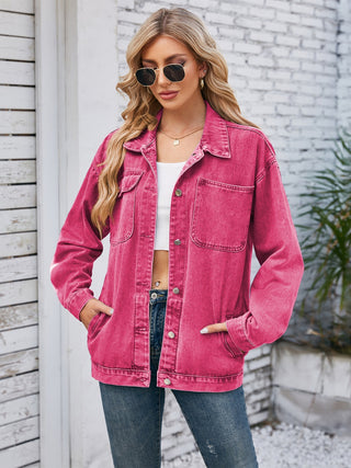 Pocketd Button Up Detachable Hooded Denim Jacket Divacious