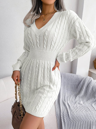 Cable-Knit V-Neck Mini Sweater Dress Divacious