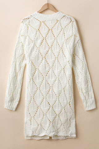 Openwork Open Front Dropped Shoulder Cardigan Divacious