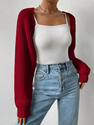 Open Front Long Sleeve Cropped Cardigan - Divacious