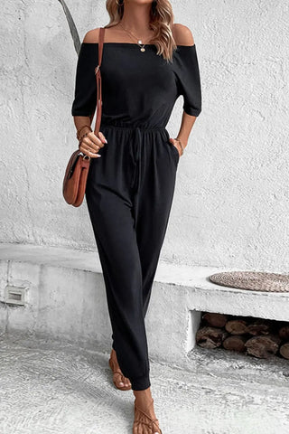 Off-Shoulder Jumpsuit with Pockets Divacious