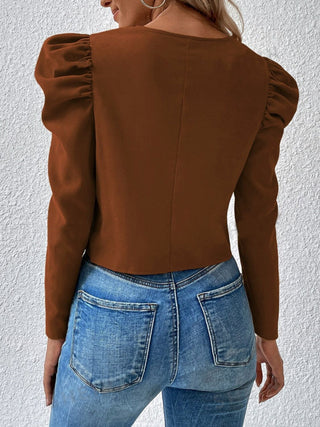 Zip Up Puff Sleeve Jacket Trendsi