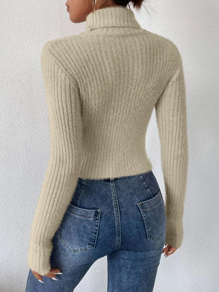 Ribbed Turtleneck Long Sleeve Sweater Divacious