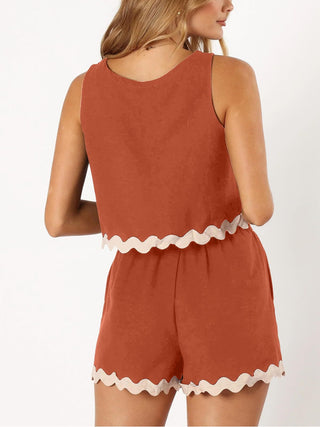 Contrast Trim Round Neck Top and Shorts Set Trendsi